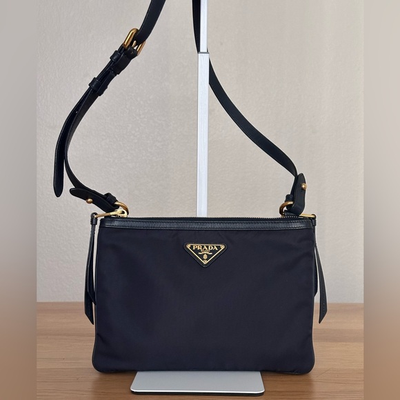 Prada Handbags - Prada Tessuto Nylon Soft Calf Double Zip crossbody bag